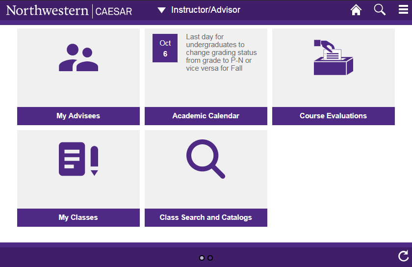 instructor advisor homepage screenshot